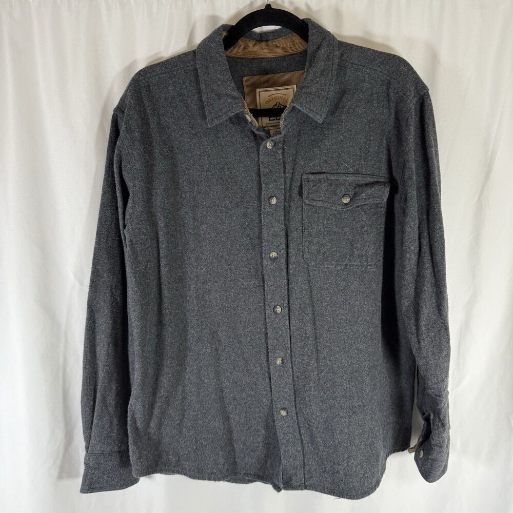 CQR Flannel Shirt Men's Medium Grey Button Up Long Sleeve Pocket 100% Cotton